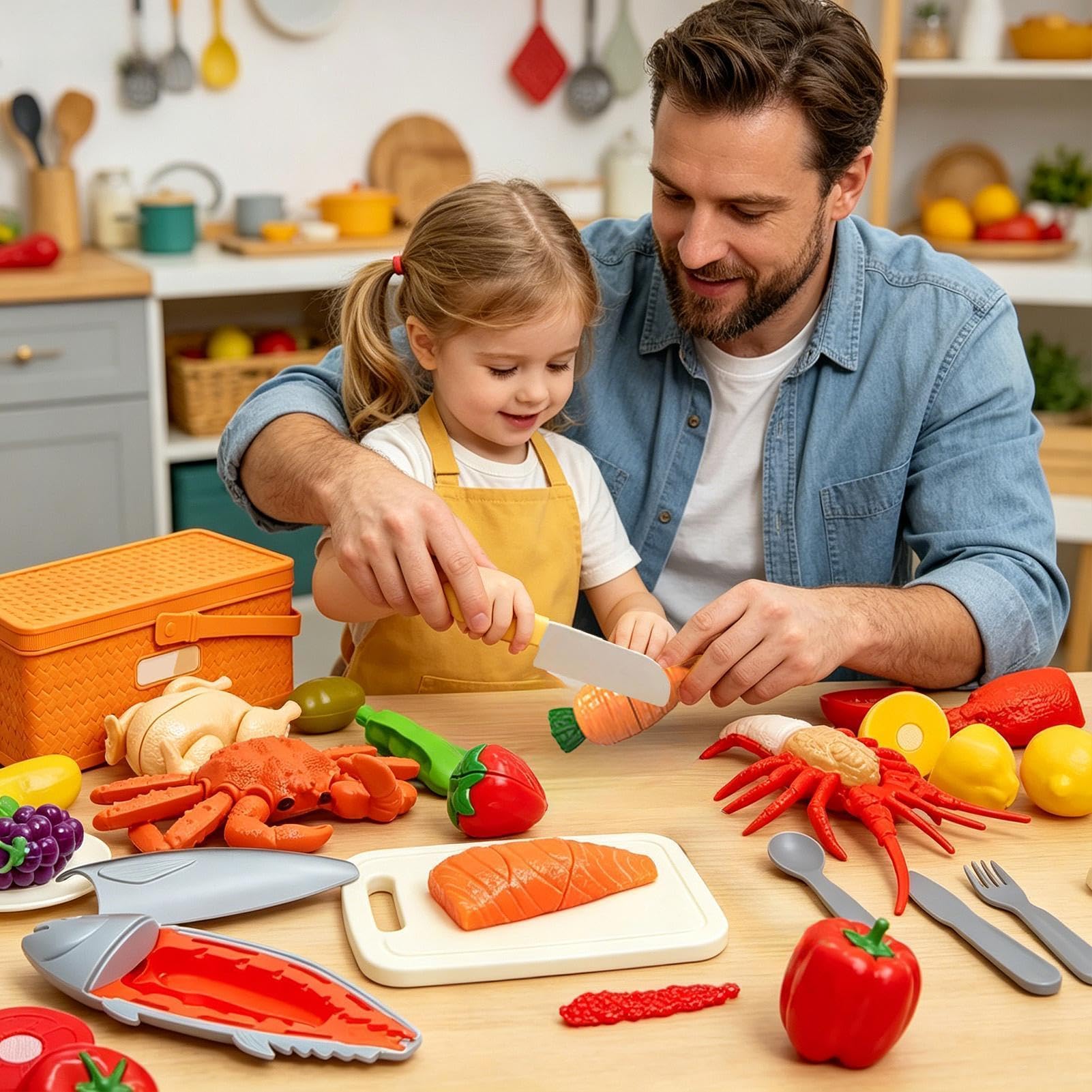 Accesorios de Cocina de Juguete Infantiles Alimentos de Juguete Realistas y | Set de Accesorios para Pequeños Chefs para Actividades Casa Preescolar Guardería 3 a 5 Años