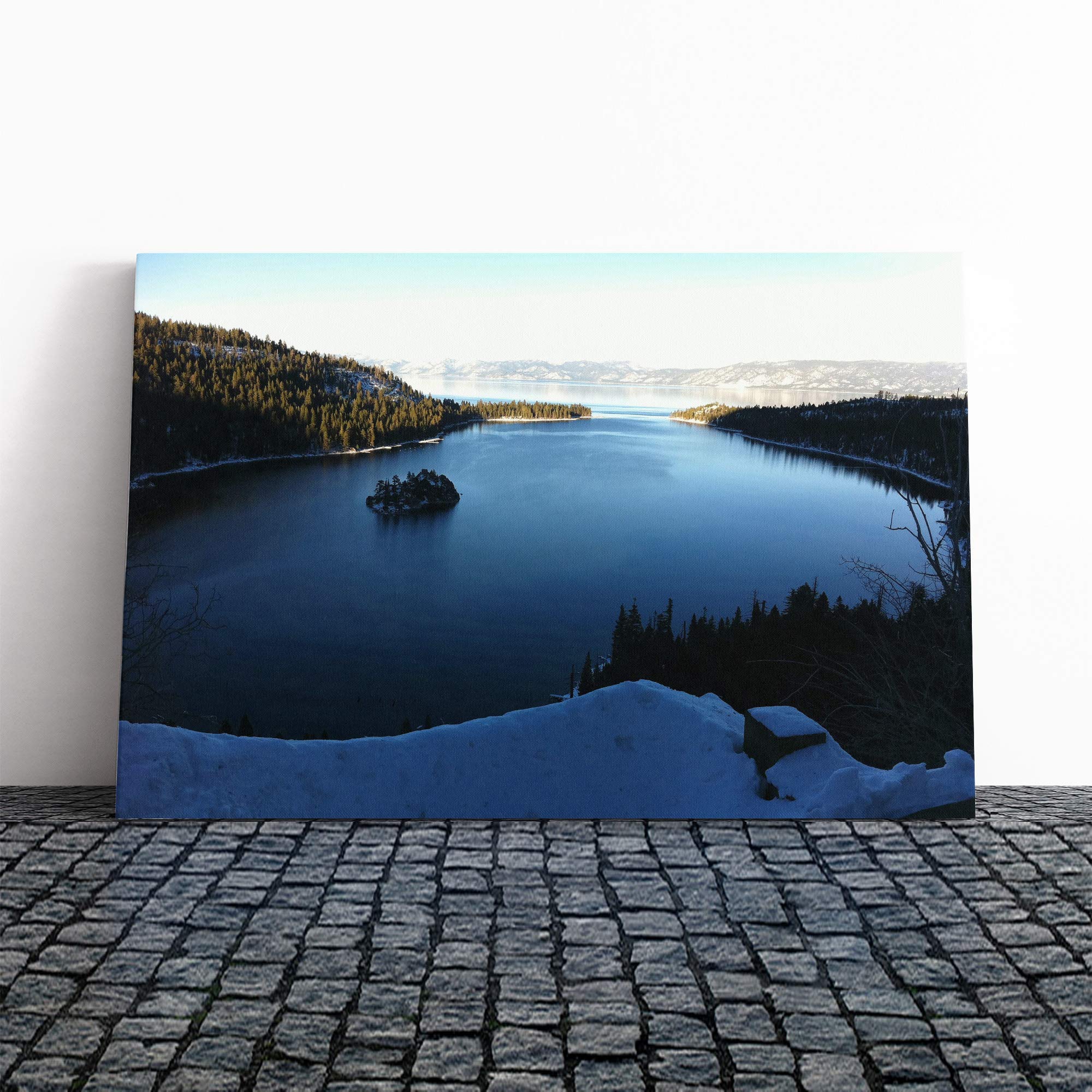 Landscape Lake Tahoe and Forest Canvas Print | Gallery Wrapped 30mm Frame Wall Art | 24x16 inches | Ready to Hang | Contemporary Landscape Picture | Living Room Bedroom Lounge Office