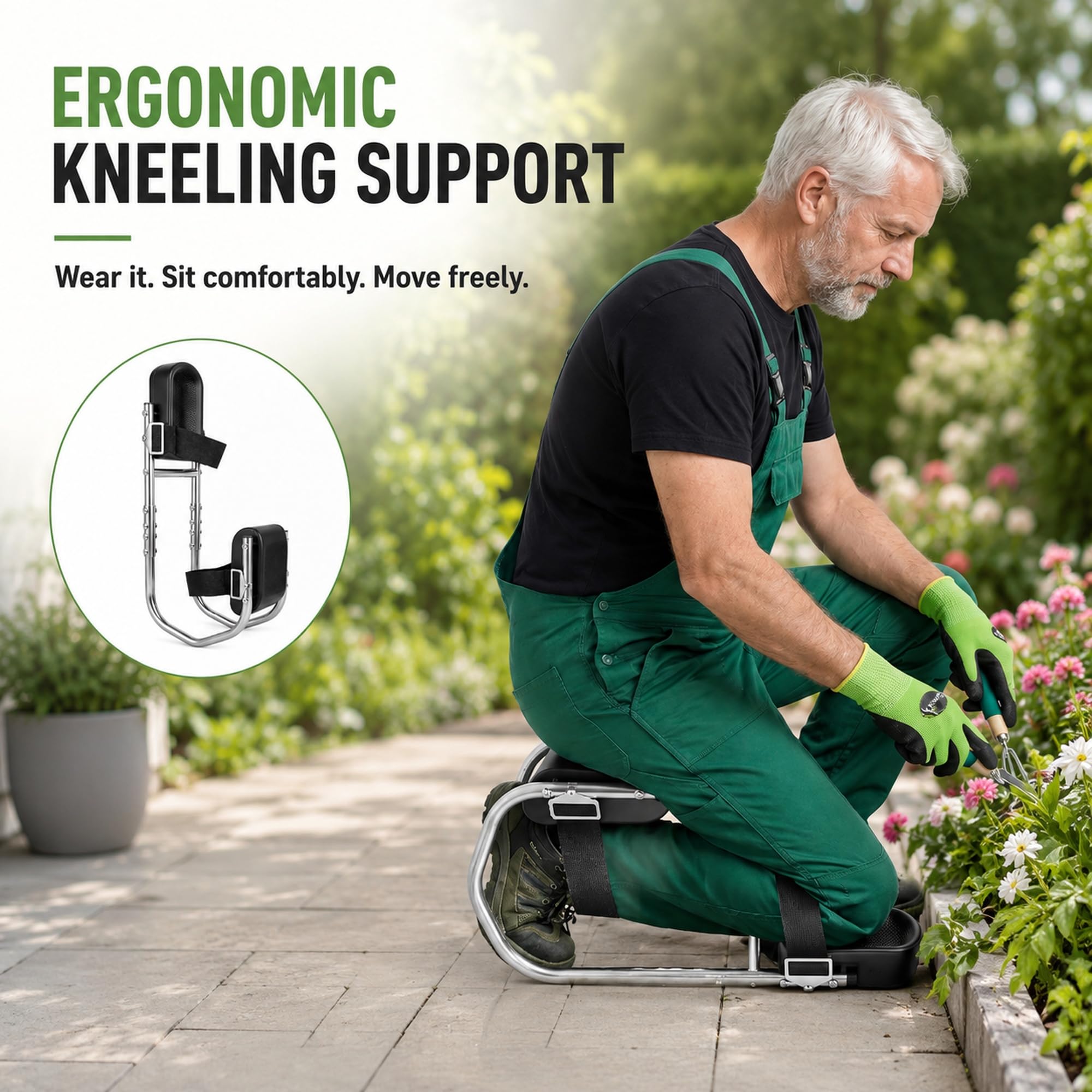 Banc à genoux pour le jardinage, chaise à genoux avec fonction assise, tabouret de jardin réglable, portable, confort des genoux pour une taille de 160 à 195 cm, protection des genoux
