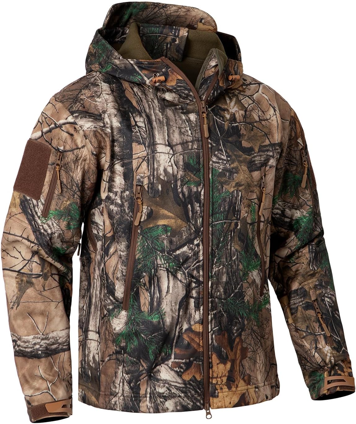 CARWORNIC Men's Camo Quiet Hunting Jacket Waterproof Softshell Fleece Lined Camouflage Outdoor Hiking Fishing Coat