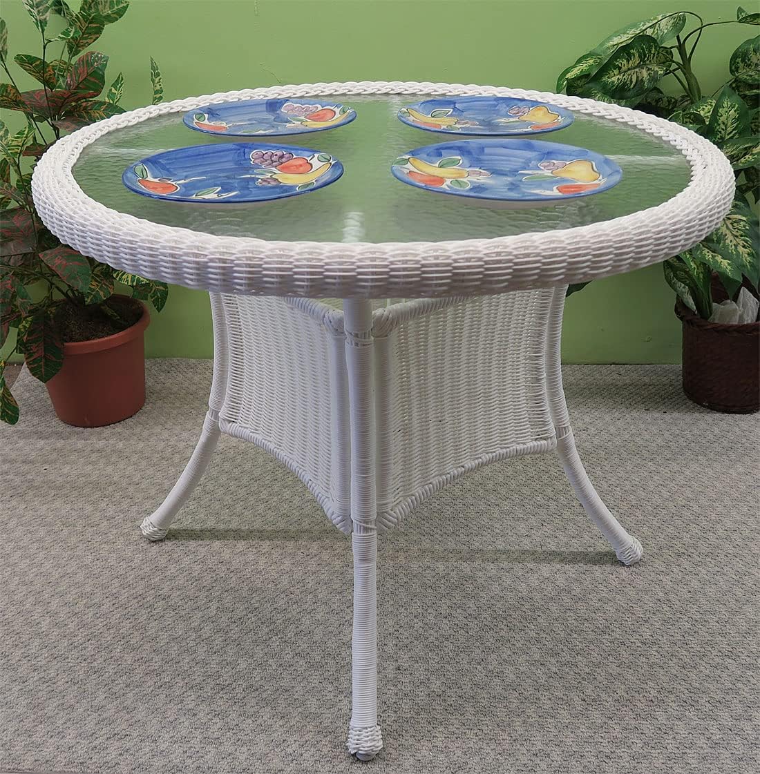 Wicker Warehouse 36" Round Resin Bistro Table w/Glass Top (Has Umbrella Hole) V36BT White