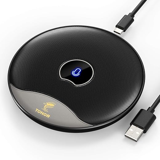 TONOR Microphone USB de Conférence, Micro à Condensateur Omnidirectionnel avec Bouton Muet pour PC pour Réunion/Cours en Ligne, Appel Zoom, Chat sur Skype, Plug and Play (TM20)