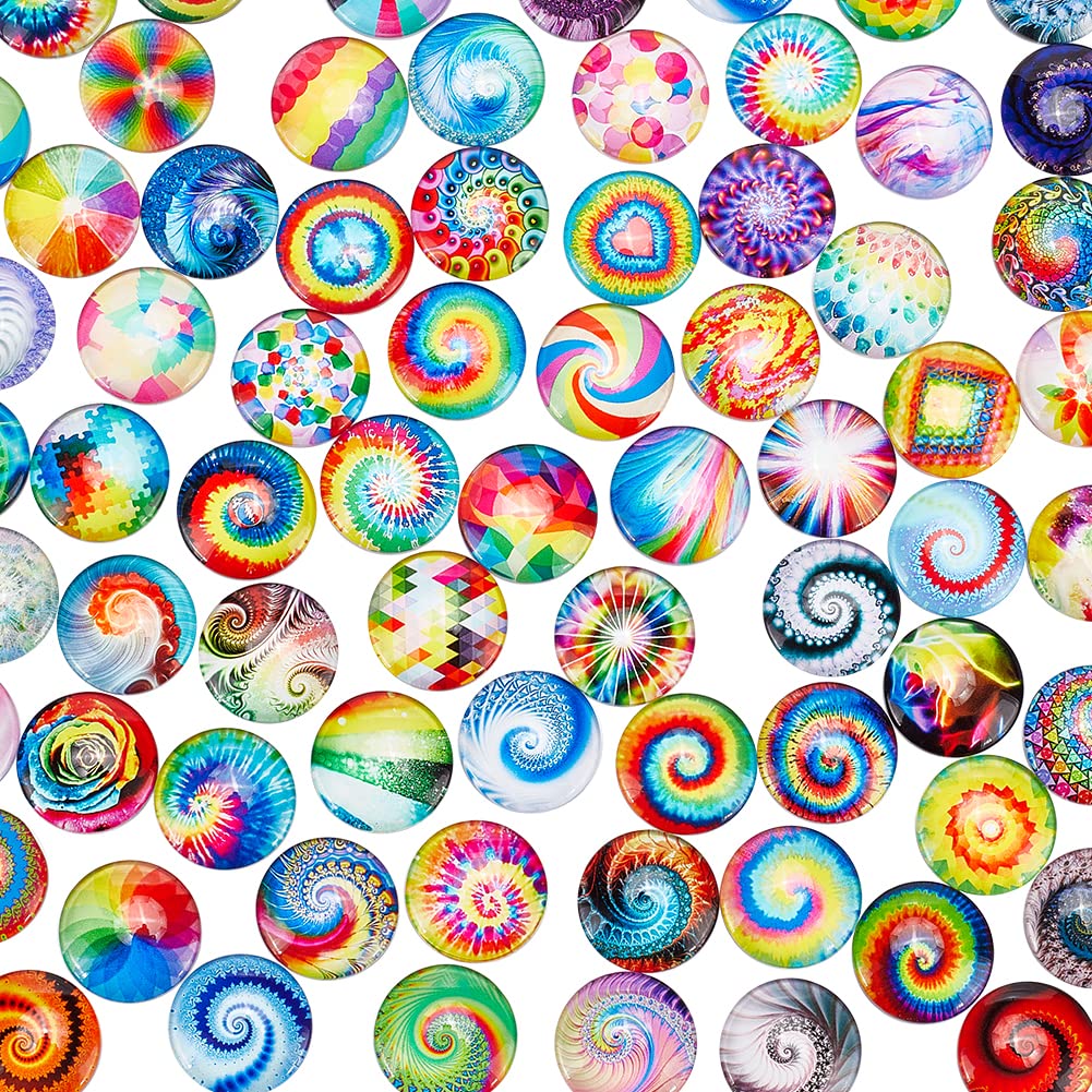 Cabochons en verre de mosaïque 25 mm dos plat pour fabrication bijoux camée pendentif photo 70pcs