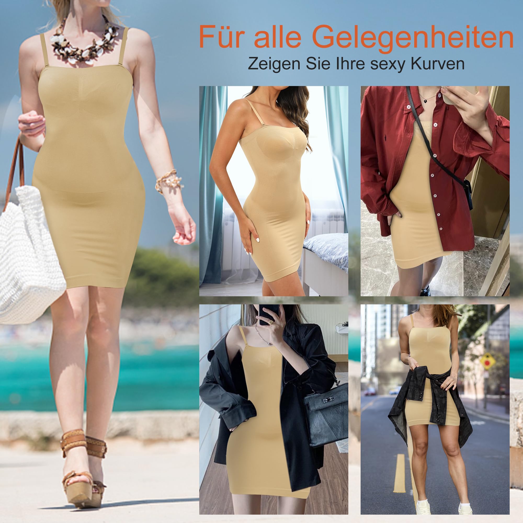 TräGerlos Bauch-Control Kleid Unterkleid Shapewear Damen Stark Formend Body Unterrock Kleider FüR Damen Abnehmbare Schulterriemen Camisole Shaping Full Slips Dress