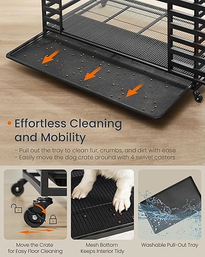 Miniatura 6 de SONGMICS HOME UPPD023B01V1 - Jaula para perros grandes, jaula para perros grandes, bandeja y puerta extraíbles, ruedas con bloqueo, 42.1 x 27.6 x