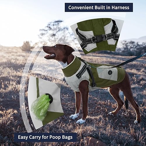 Miniatura 2 de IECOii Abrigo para perro con arnés integrado, grande, impermeable, abrigo de invierno para perro, cremallera trasera, suéter para perros, ropa de