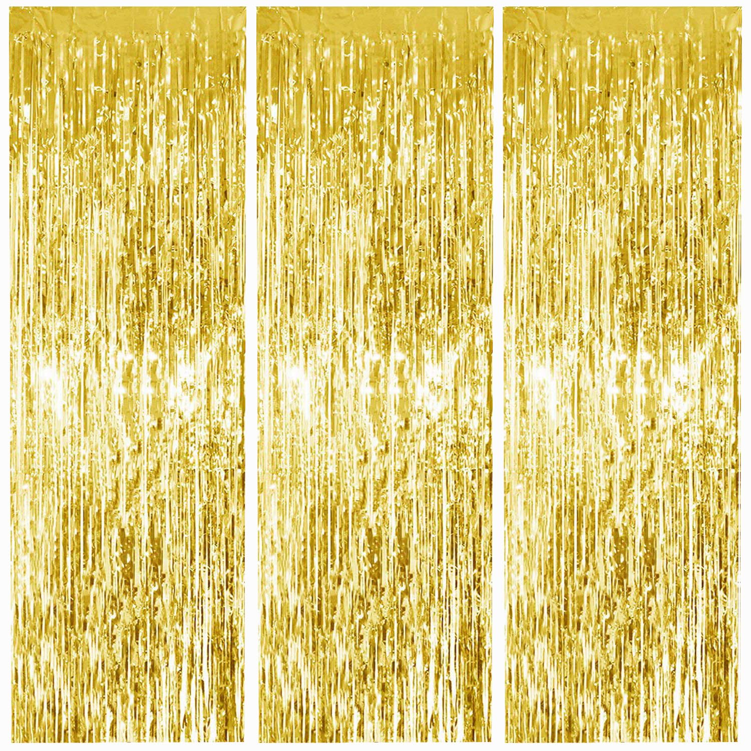 3Pcs Gold Metallic Tinsel Foil Fringe Curtains,3.28ft x 6.56ft Gold Photo Booth Backdrop Streamer Curtain,Photo Booth Props,Ideal Bachelorette Party Supplies, Birthday, Christmas,New Year Decorations
