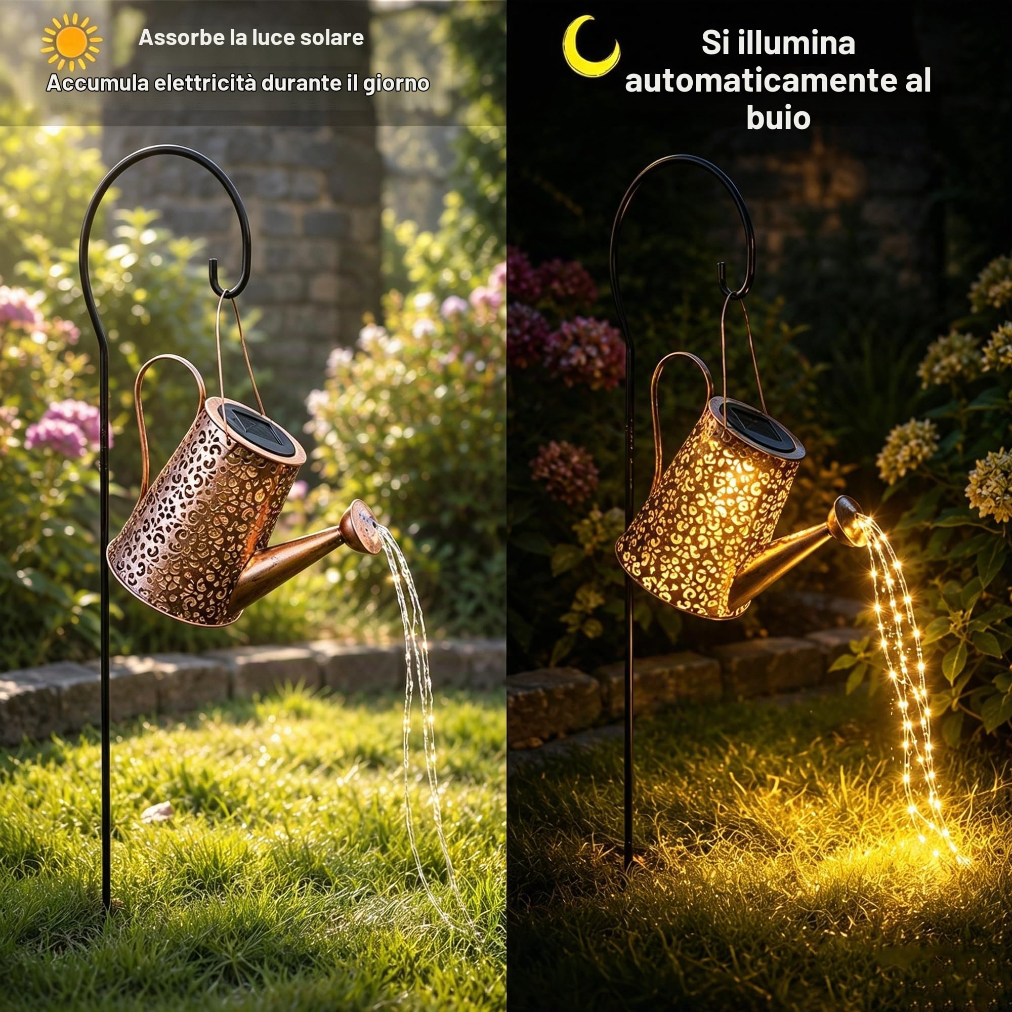 Annaffiatoio solare Luci Decorazioni da giardino - Sculture da esterno in rame impermeabile Ornamento Stella Led Fata Arte Lampada decorativa da appendere al cortile (con staffa)