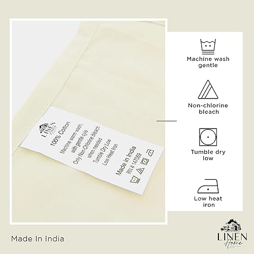 Miniatura 4 de Juego de sábanas de 4 piezas de 100 % percal de algodón percal, color crema, bolsillo profundo, 1 sábana encimera, 1 sábana bajera de bolsillo