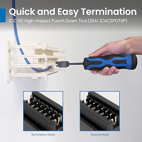 Miniatura 8 de ICC Bloque de cableado 110 con pies, 100 pares, bloque de montaje en pared para voz y datos, cumple con UL 1863, TAA y Sección 889