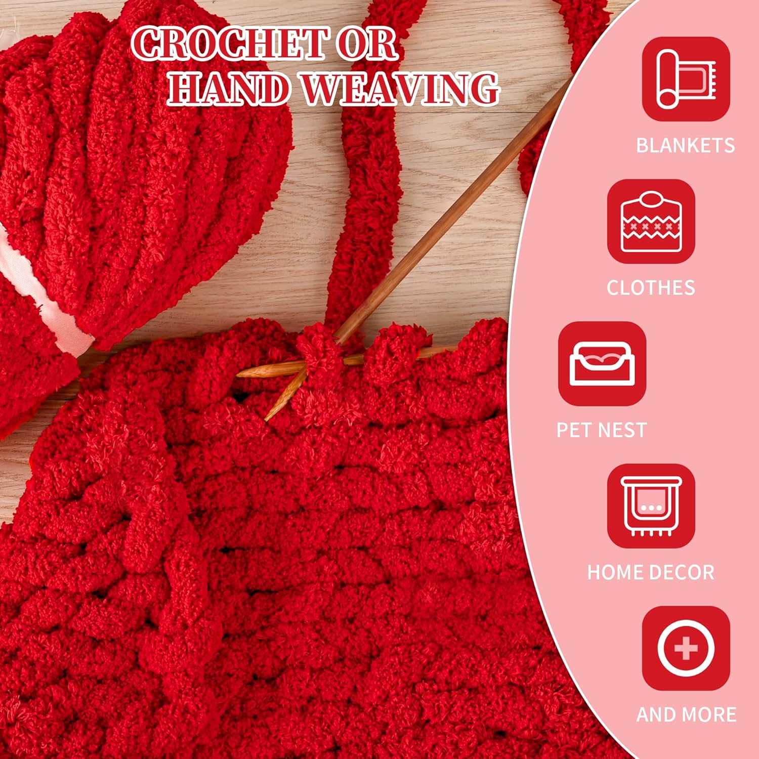 8 Packs Jumbo Chenille for Crocheting Knitting, Handcrafts & Blanket Yarn, Thick Velvet Plush Soft Yarn for Weaving Blankets