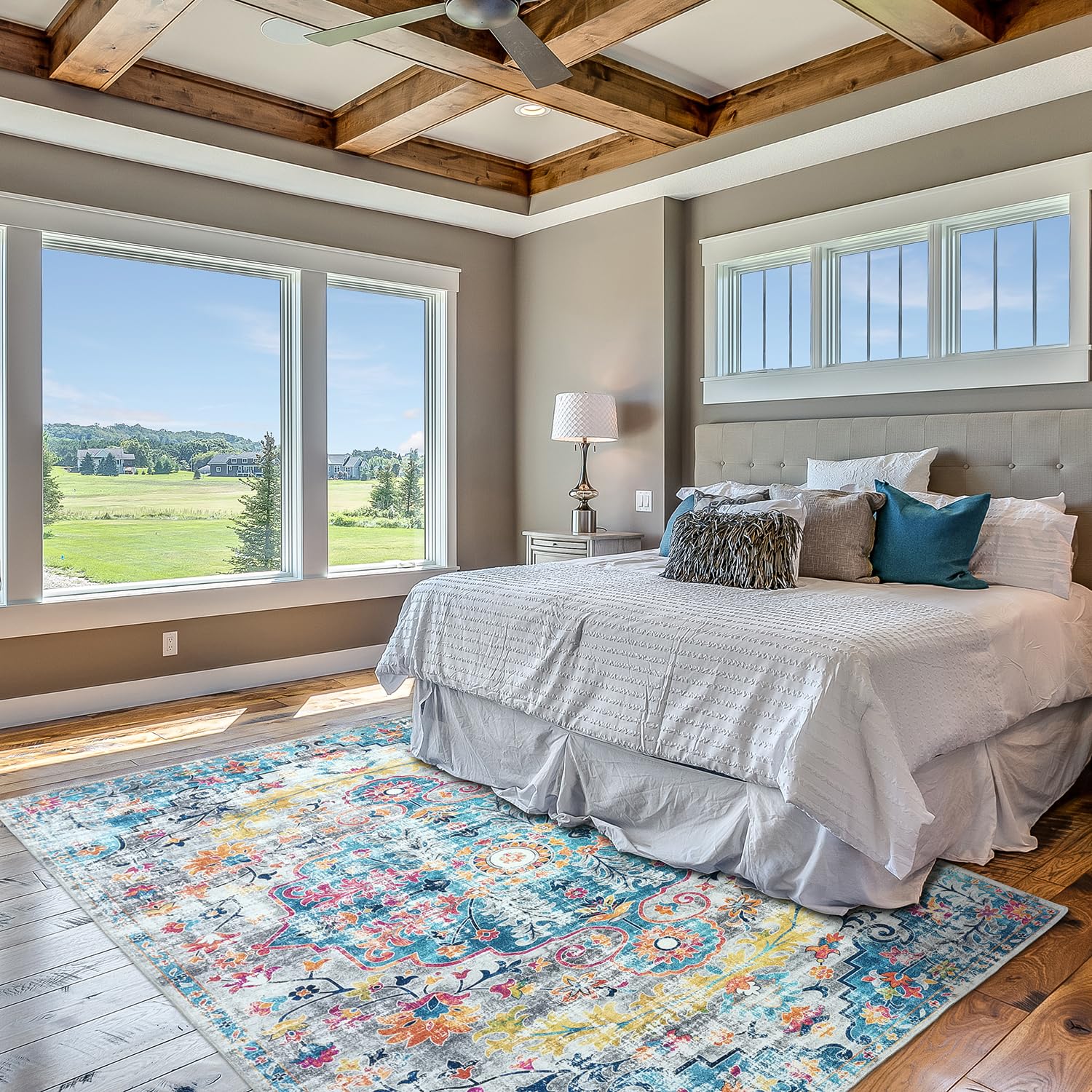 Mandala Machine Washable Area Rug 8 x 10 - Non-Slip & Safe Floor Rug - Stain Resistant Bedroom Rug - Comfortable Polyester Material Colorful Rug - Durable Modern Rug for Living Room - Living Room Rugs