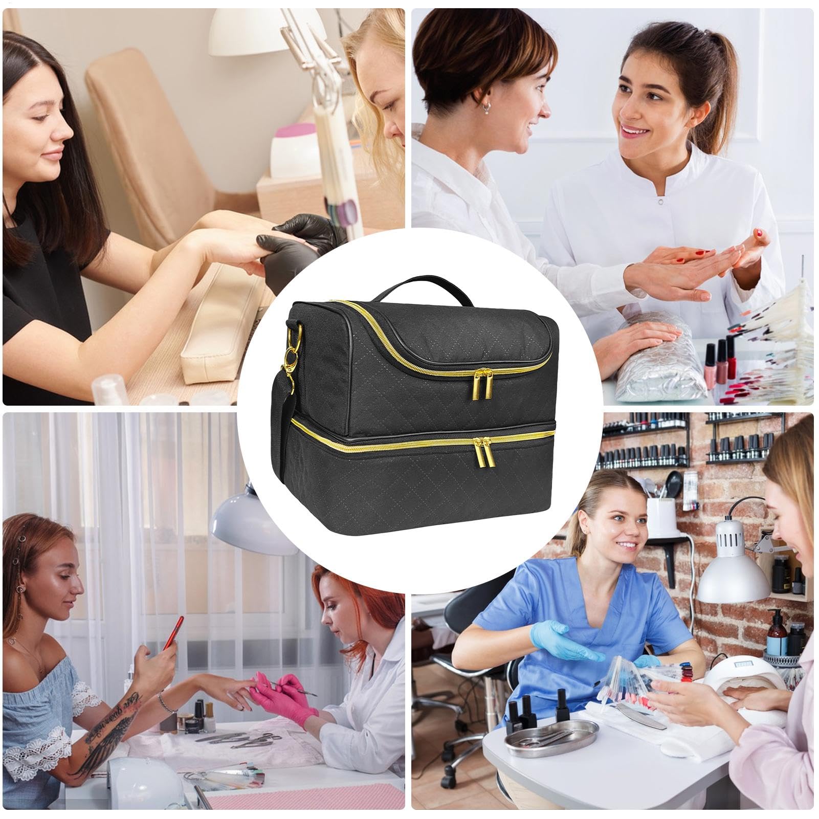 Organizer per smalto gel, borsa da viaggio per smalto per unghie | a doppio strato, contiene 60 bottiglie e asciugatrice, contenitore per oggetti e strumenti per manicure, robusto e compatto,