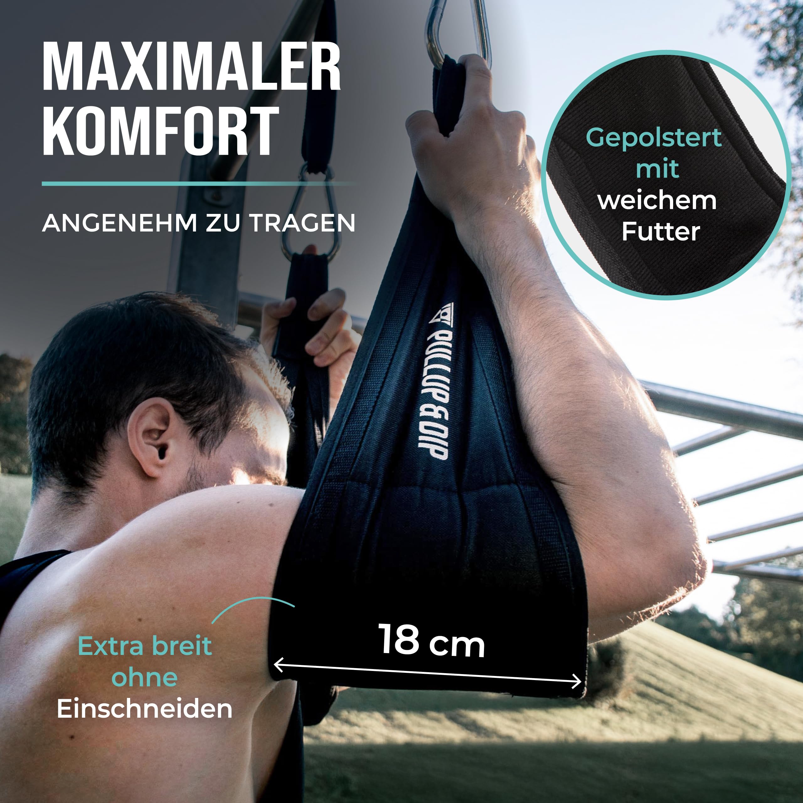 PULLUP & DIP Bauchmuskelschlaufen Armschlaufen für Bauchtraining, Klimmzugstange Schlaufen Bauchtrainingsschlaufen für Tür Reck und Turnstange, 2er-Set Karabinerhaken als Ab Straps