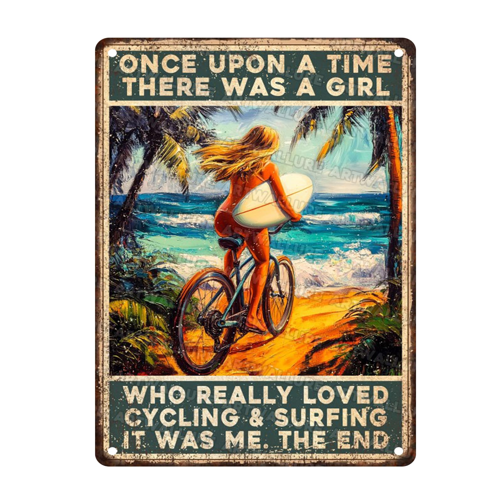 Rustic Metal Poster A Girl Who Loved Cycling Surfing Tin Sign Wall Art Decor For Bike Cafe Surf Camp Beach Bungalow Outdoor Enthusiast Gift 12x16inch