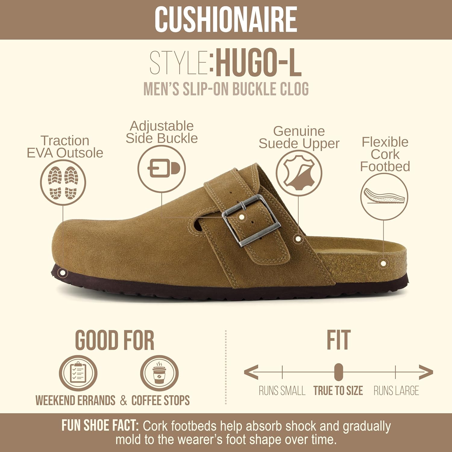 CUSHIONAIRE Hugo Genuine Leather Suede Clogs for Men – Comfortable Slip On Shoes with Adjustable Buckle, Closed Toe Mens Slides - Image 4
