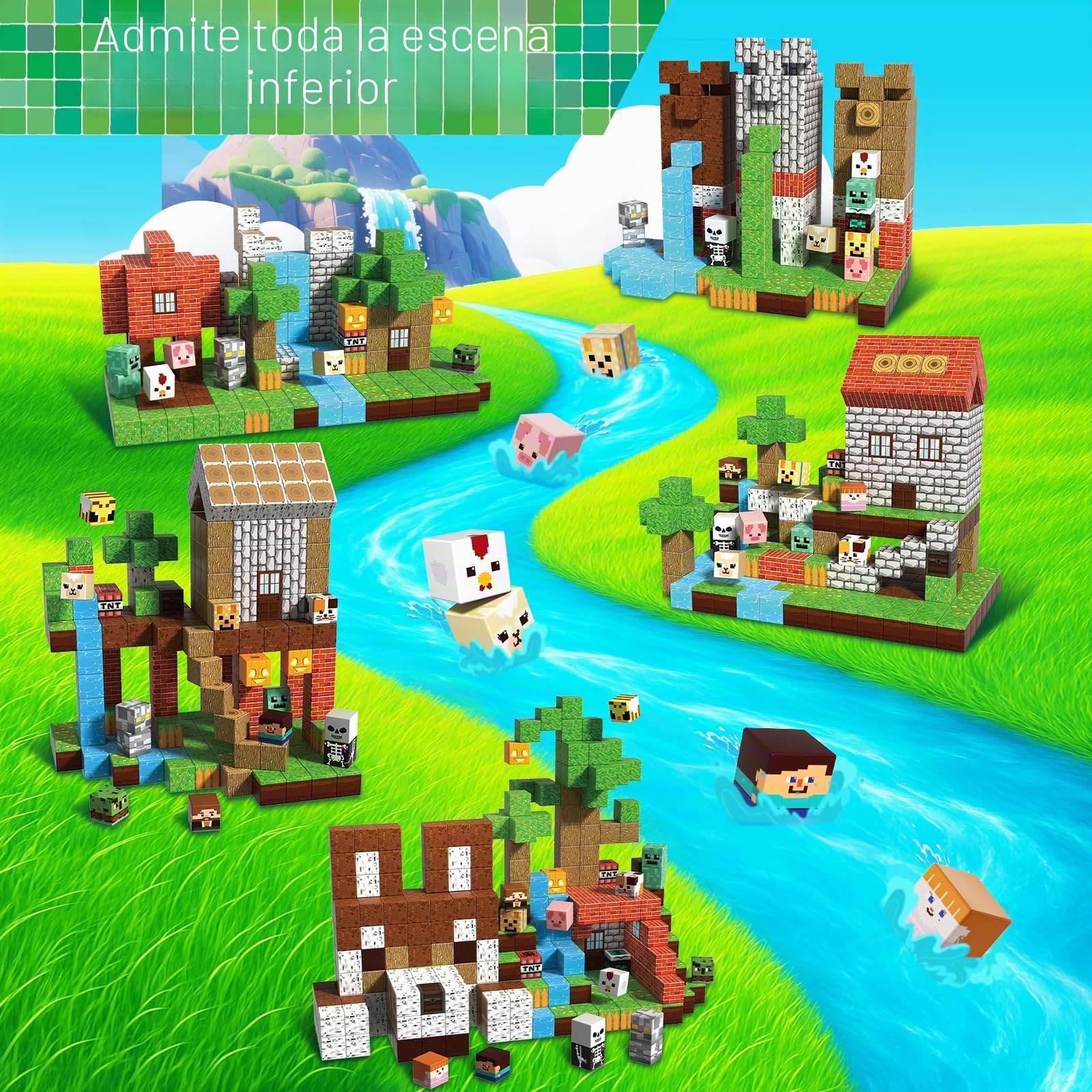 ToyUnited Bloques magnéticos con aventuras mágicas en el río: 300 piezas de bloques magnéticos – Construye tu propia caza del tesoro con figuras y paisajes creativos