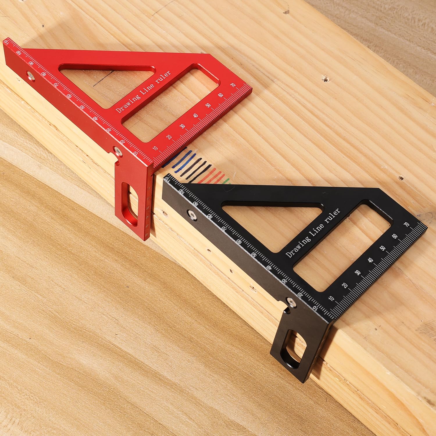 Carpenter Woodworking Protractor Aluminum Miter Triangle Ruler 3D Multi Angle 45/90 Degree Layout Measuring Ruler (Red)
