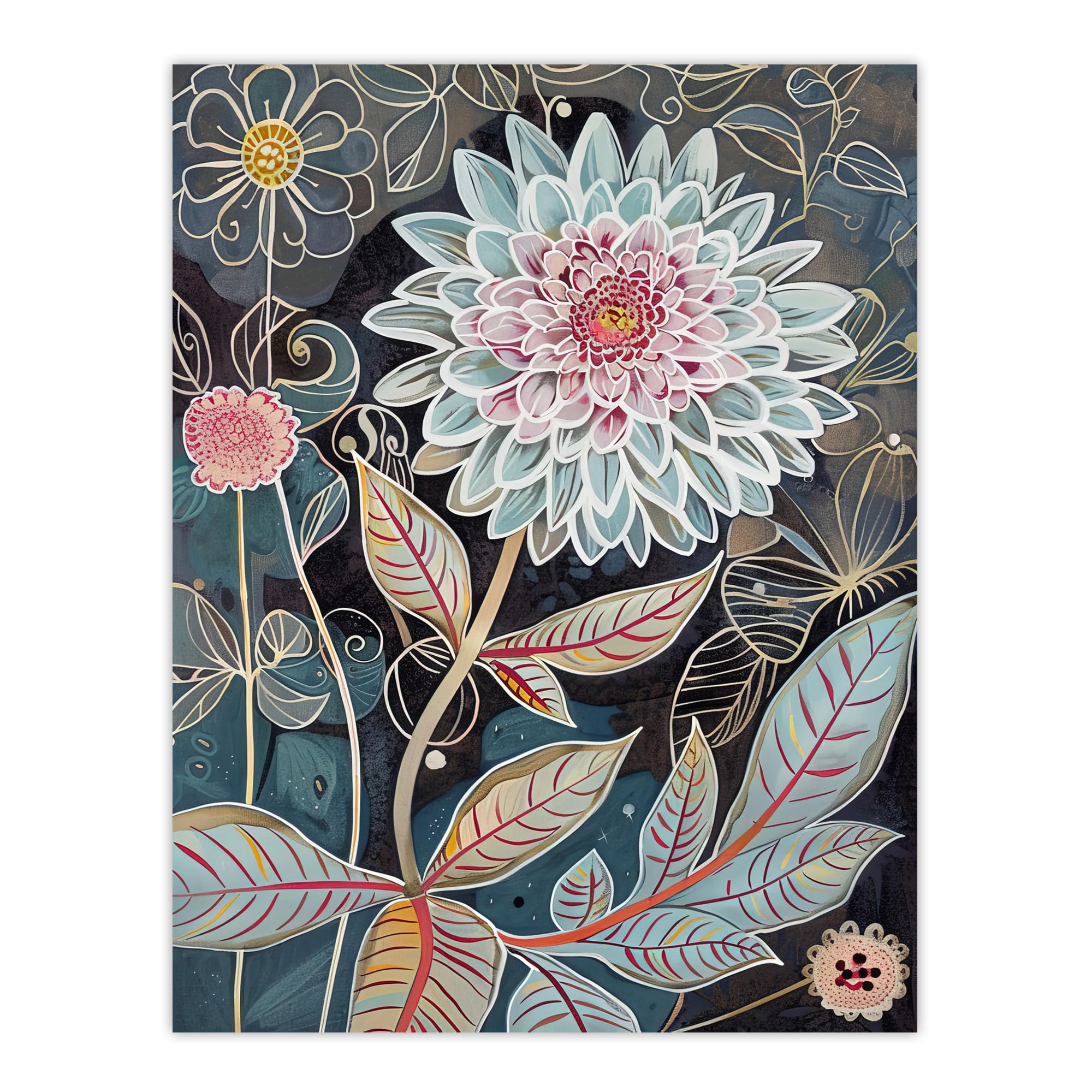 Artery8 Dahlia Flowers Artwork Dark Enchanted Floral Living Room Large Wall Art Poster Print Thick Paper 18X24 Inch