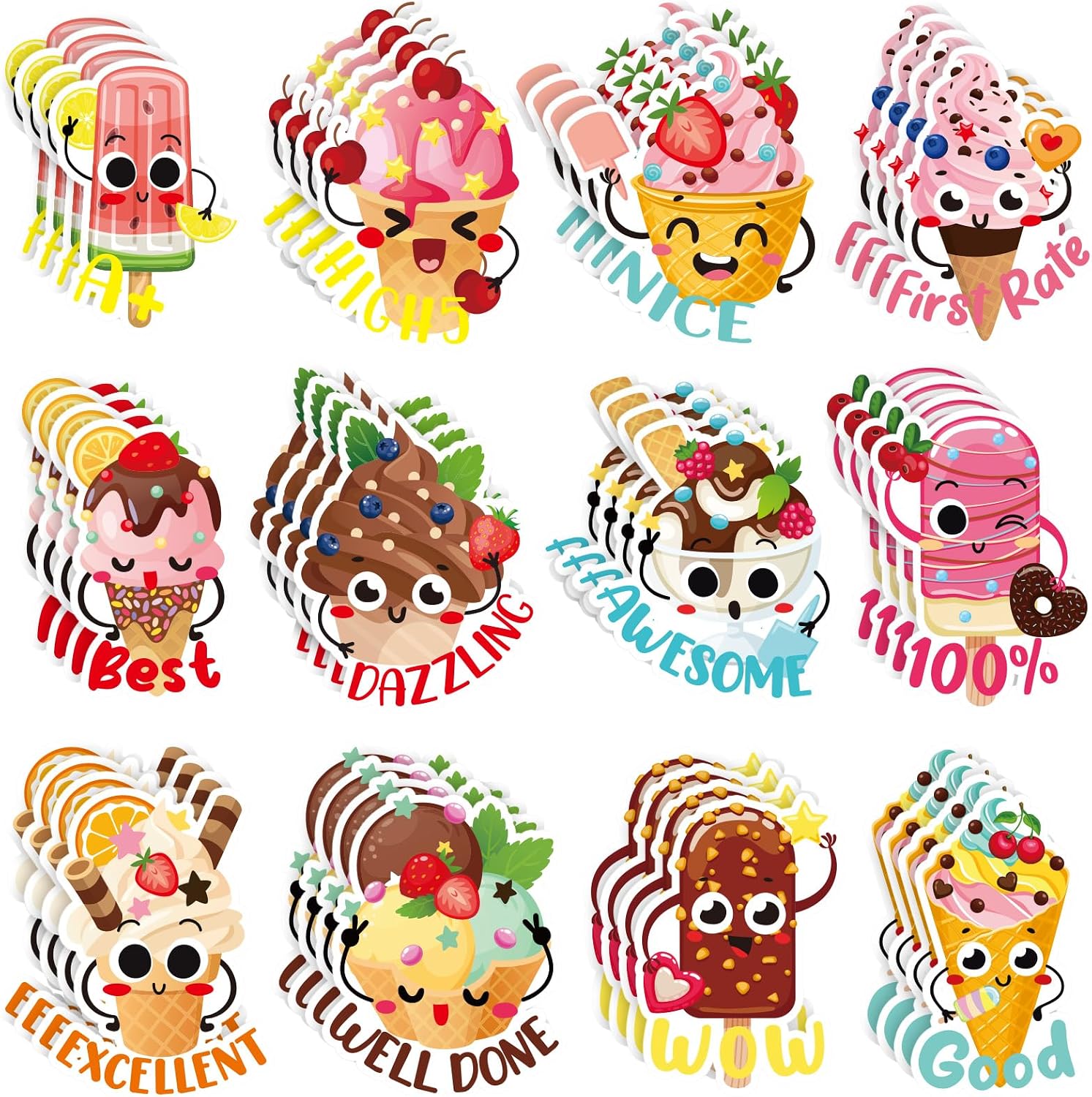 Jetec 300 Pcs Kids Scratch and Sniff Stickers Motivational Reward Ice Cream
