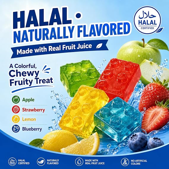 AMOS 4D Gummy Blocks, Halal Fun Play Naturally Flavored Sweets 240g