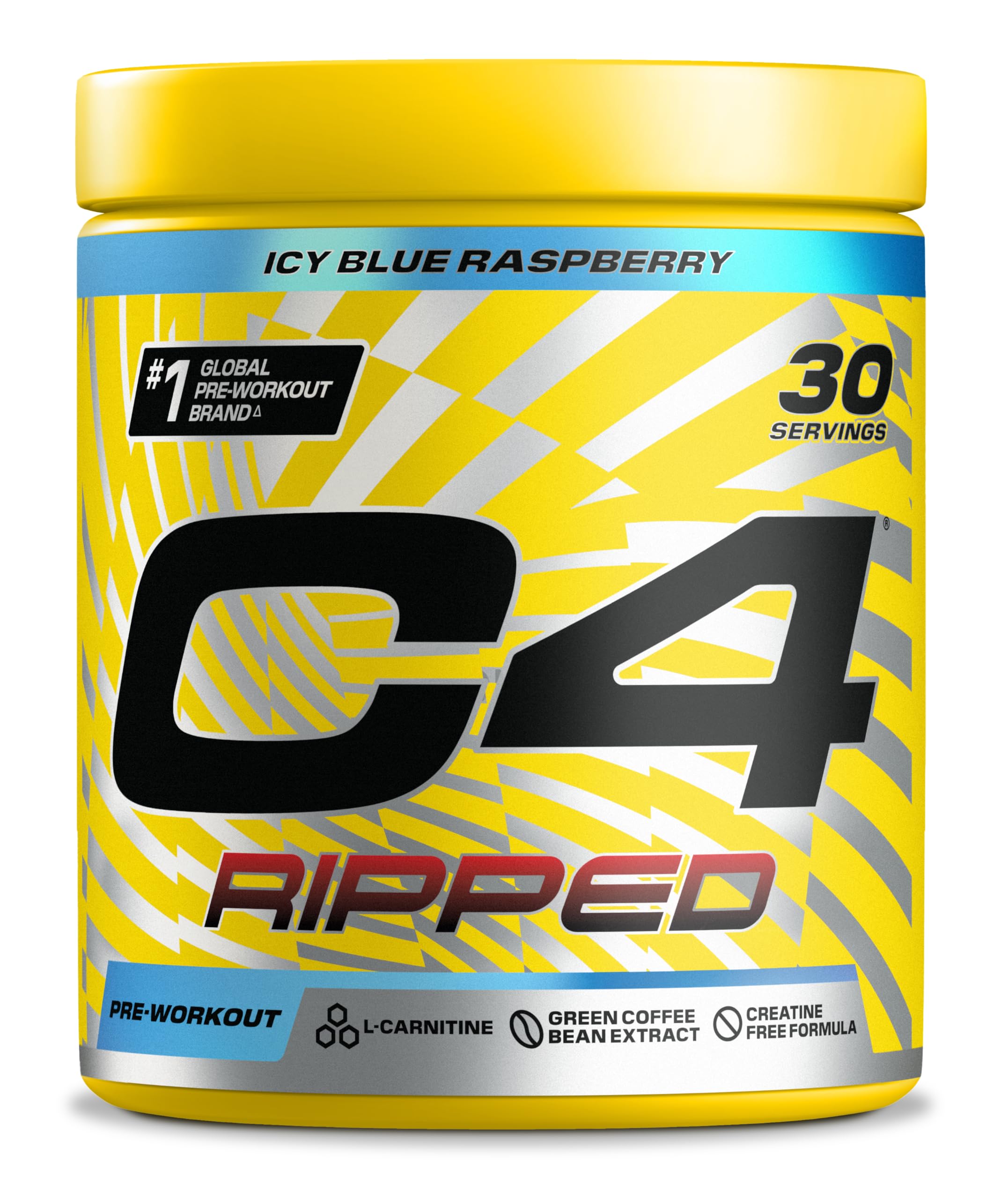 C4 Ripped Pre Workout Powder ICY Blue Raspberry 30 Servings | Zero Sugar Pre Workout with 150mg Caffeine, 500mg L Carnitine, 1600mg Beta Alanine, 200mg Green Coffee Bean Extract