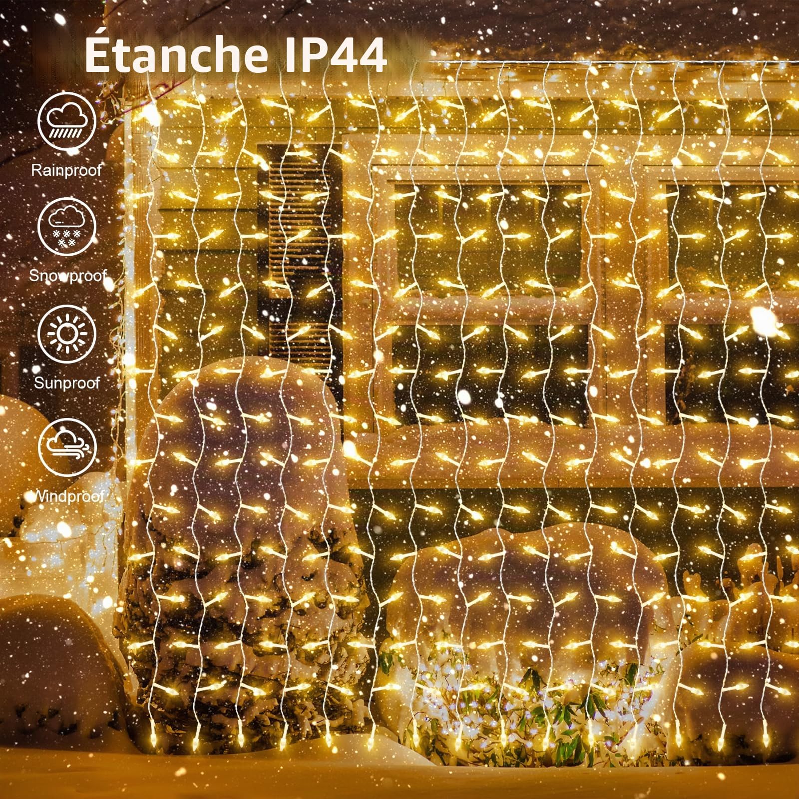 Guirlande Lumineuse Extérieur/intérieur, 4x 2m 400 LED Avec prise Filet Lumineux Exterieur, 8 Modes Guirlande Lumineuse IP44 Étanche Pour Pergola Jardin Extérieur Interieur Décorations - Blanc Chaud