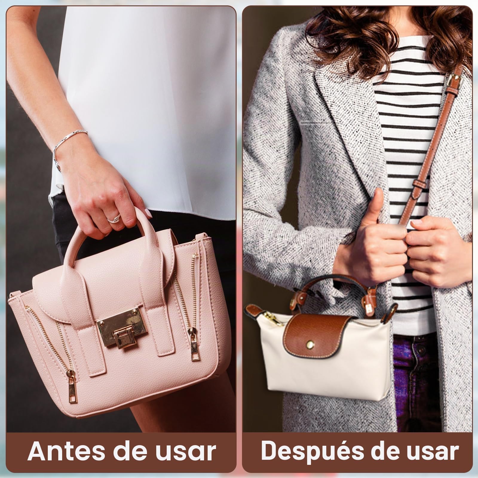 Correa para Longchamp Mini, Correa Bolso Bandolera Mujer - Marrón, Ajustable Cuero Bandolera para Mini Mochila, No Perforación con 2 Adaptadores para Correas de Hombro, Longitudes 120 cm
