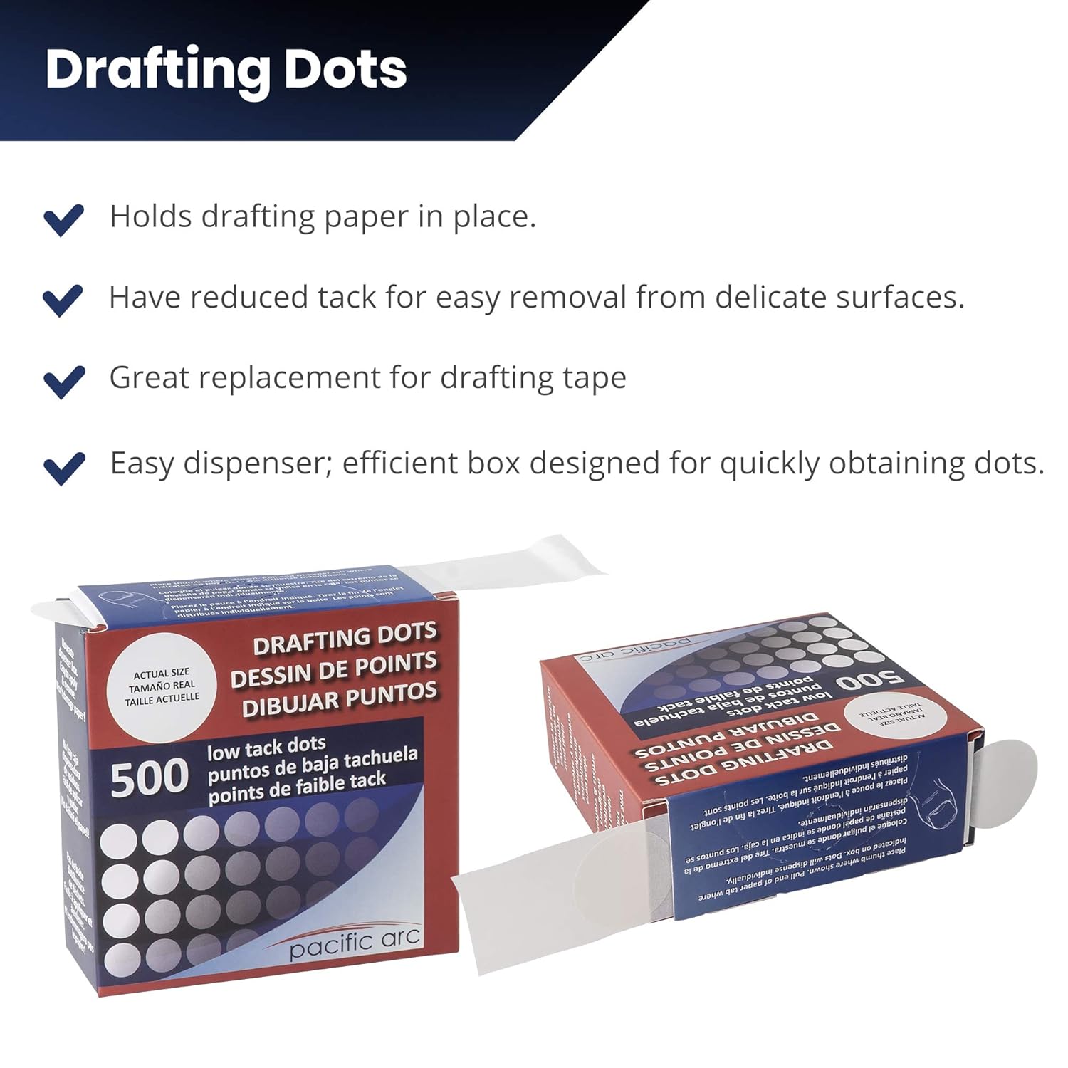 2 Pack Pacific Arc Professional Blank Drafting Dots 7/8", Roll of 500 Dots per Box