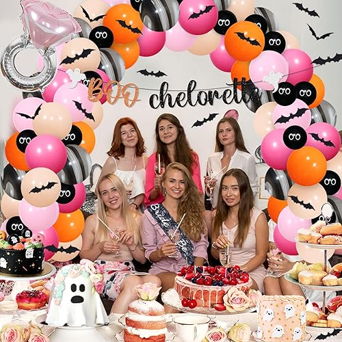 Miniatura 4 de Kreatwow Decoraciones para fiesta de despedida de soltera de Halloween, guirnalda de globos, kit de guirnaldas de globos de novia a ser, cortina de