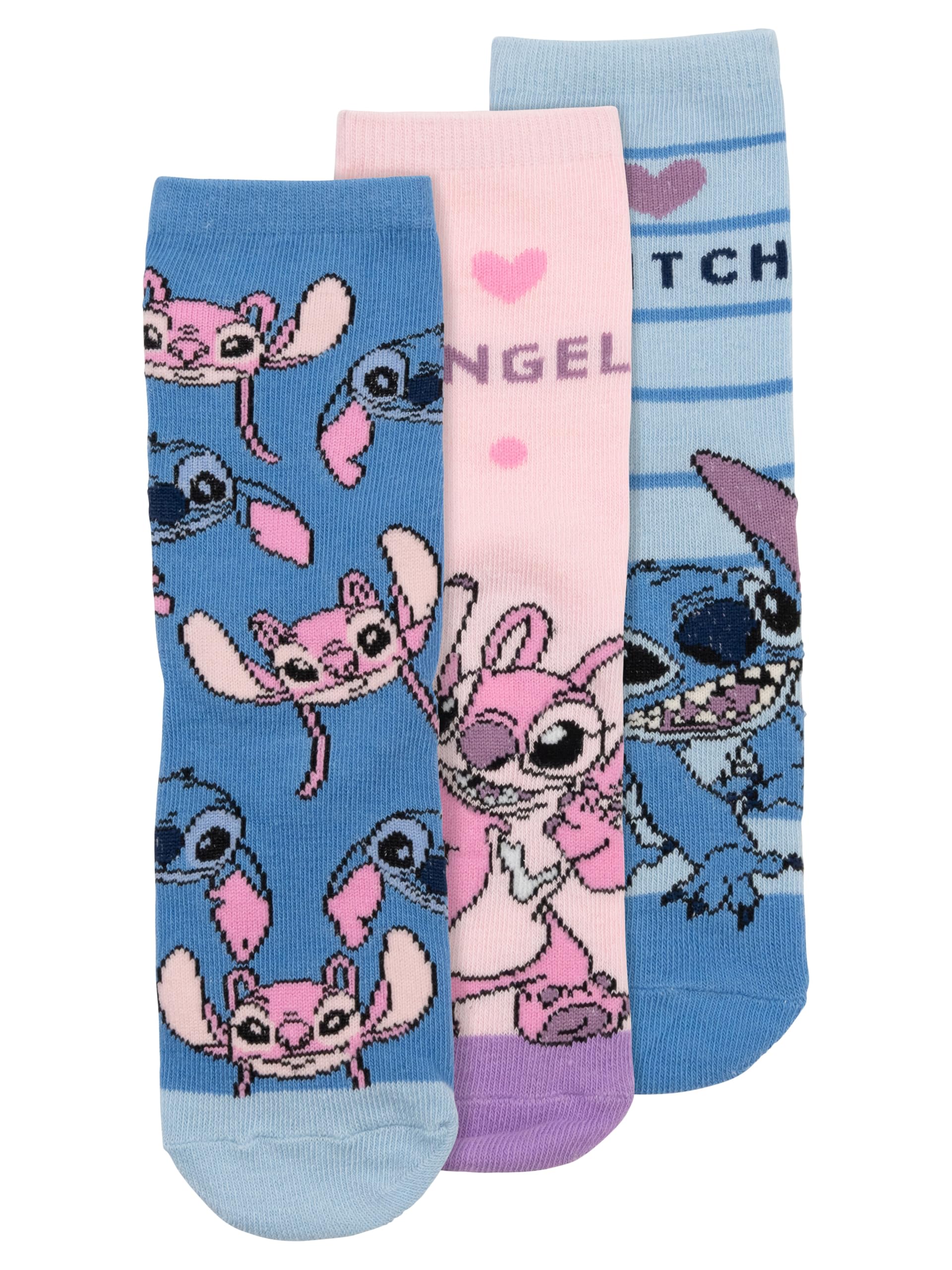 Disney Lilo & Stitch Lot de 3 paires de chaussettes pour fille - Bleu et rose
