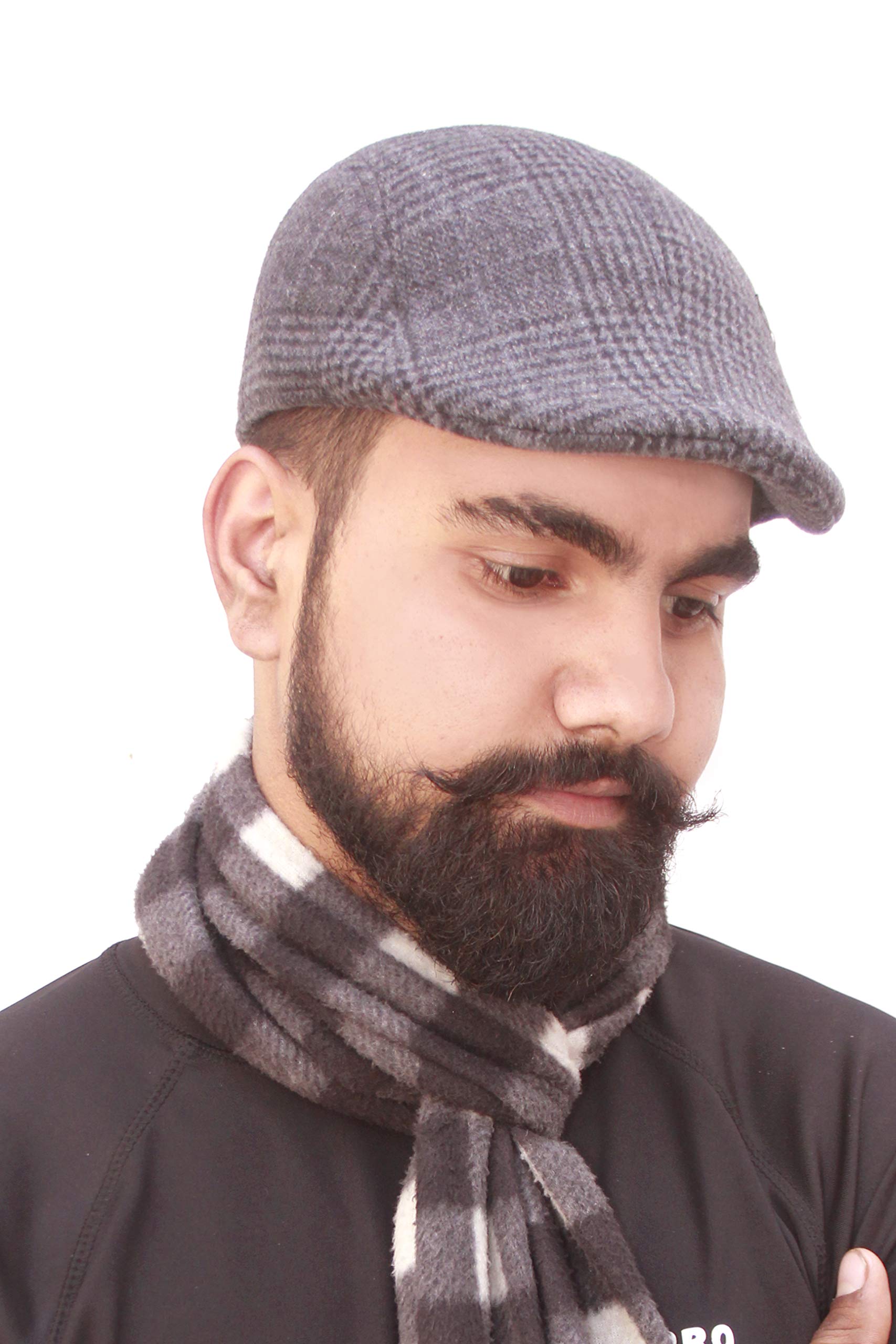 Unisex Classy Suede Checkered Gold Cap (Black)-image-30