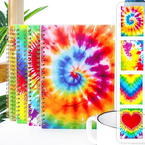 Miniatura 3 de HEYPLACE 4 cuadernos de espiral de tapa dura, cuadernos en espiral, diseño de teñido anudado, cuadernos con rayas universitarias para regalo,