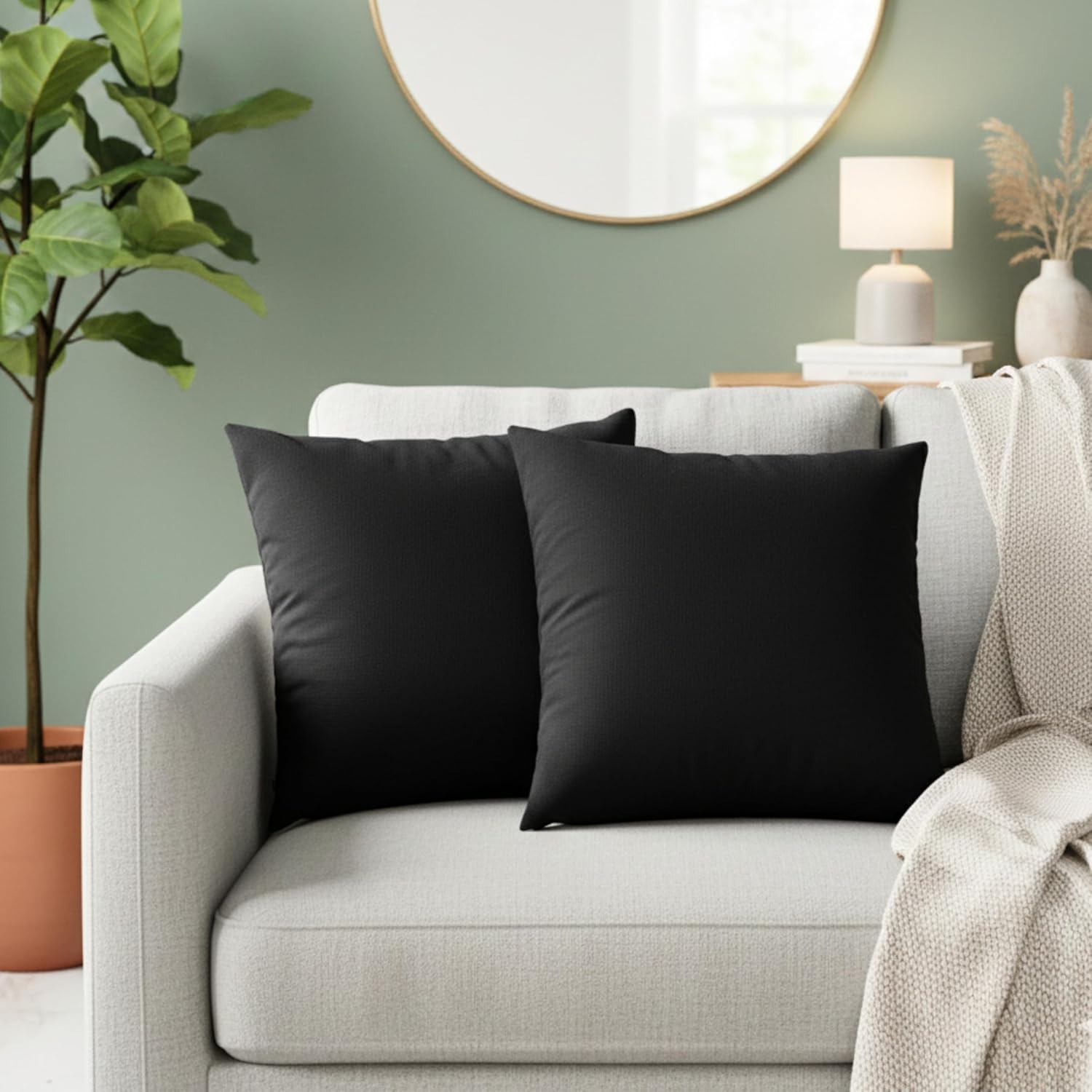 RELY+ Cotton Throw Pillow Covers Black 20"X20" Set of 2 Decorative Zippered Throw Pillow Covers for Couch Sofa Decoration Gifts Farmhouse and Living Room Outdoor & Indoor Pillow Cases - Image 3