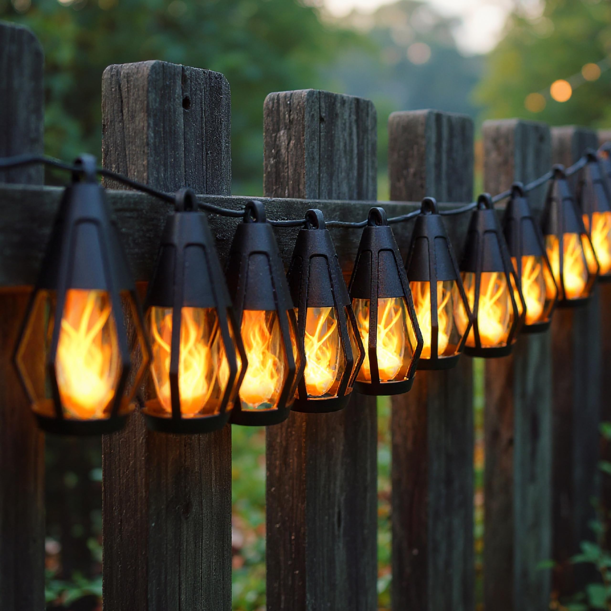Solar Lichterkette Außen Wasserdicht - 10 flackernde LED Birnen mit patentiertem Flammeneffekt, 6.4 m solarbetriebene Solar-Hängeleuchten Außen für Terrassen, Veranden, Zäune, Gärten & dekoratives