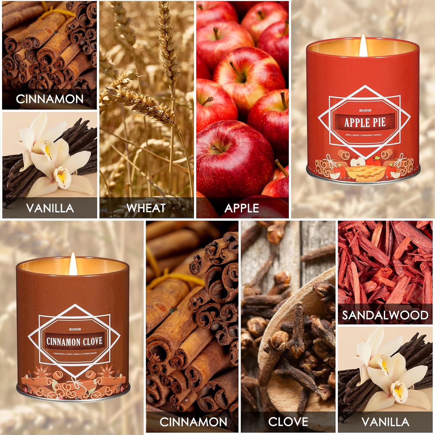 Valentine's Day Gifts for Women Men, Winter Scented Candle Set – 36oz (4×9oz) Soy Candles with Cozy & Warm Seasonal Scents of Pumpkin Spice/Cinnamon Clove/Apple Pie/Hello Fall