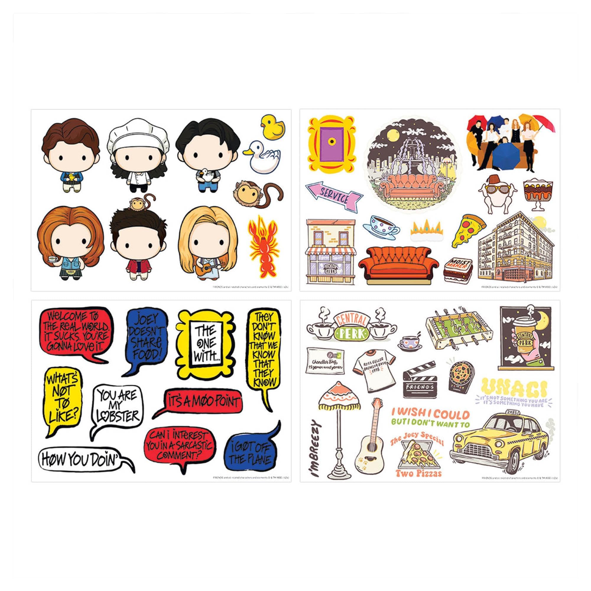 Friends Tech Decal Stickers – 48 Reusable Vinyl Decals for Laptops, Phones & Bottles