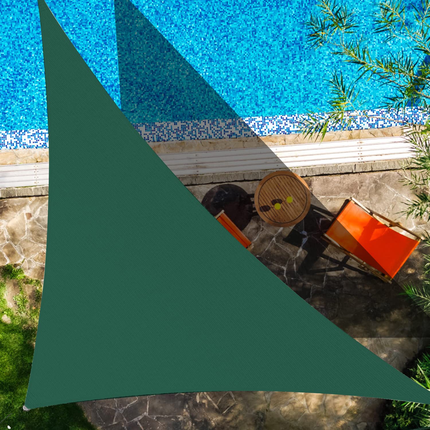 16' x 16' x 22.6' Green Right Triangle Sun Shade Sail,95% UV Blockage,Water & Air Permeable, Commercial, Custom Size Accepted