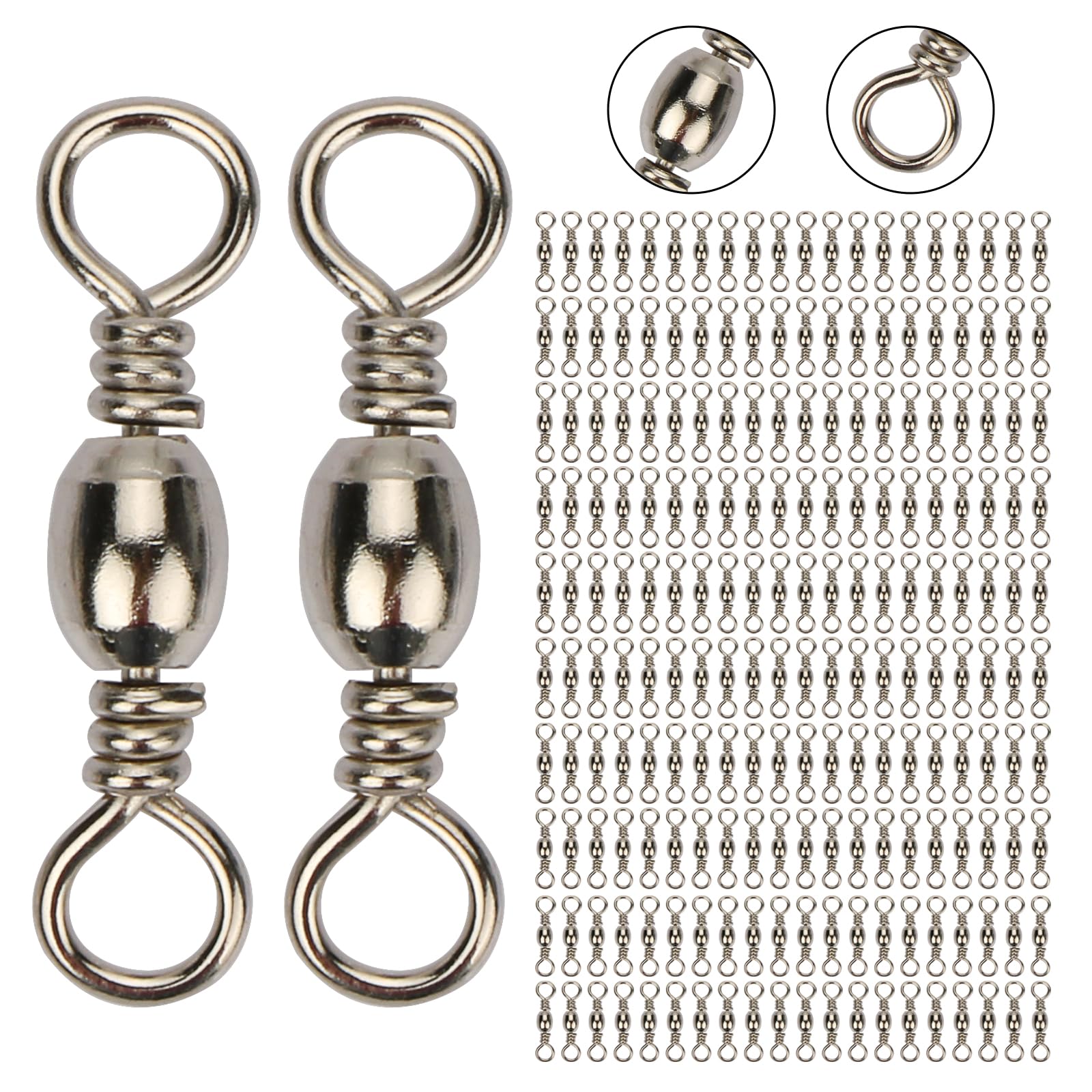 Goture Rolling Ball Bearing Fishing Swivel Stainless Steel High Strength for Bass Trout in Saltwater and Freshwater #8 (Pack of 200)