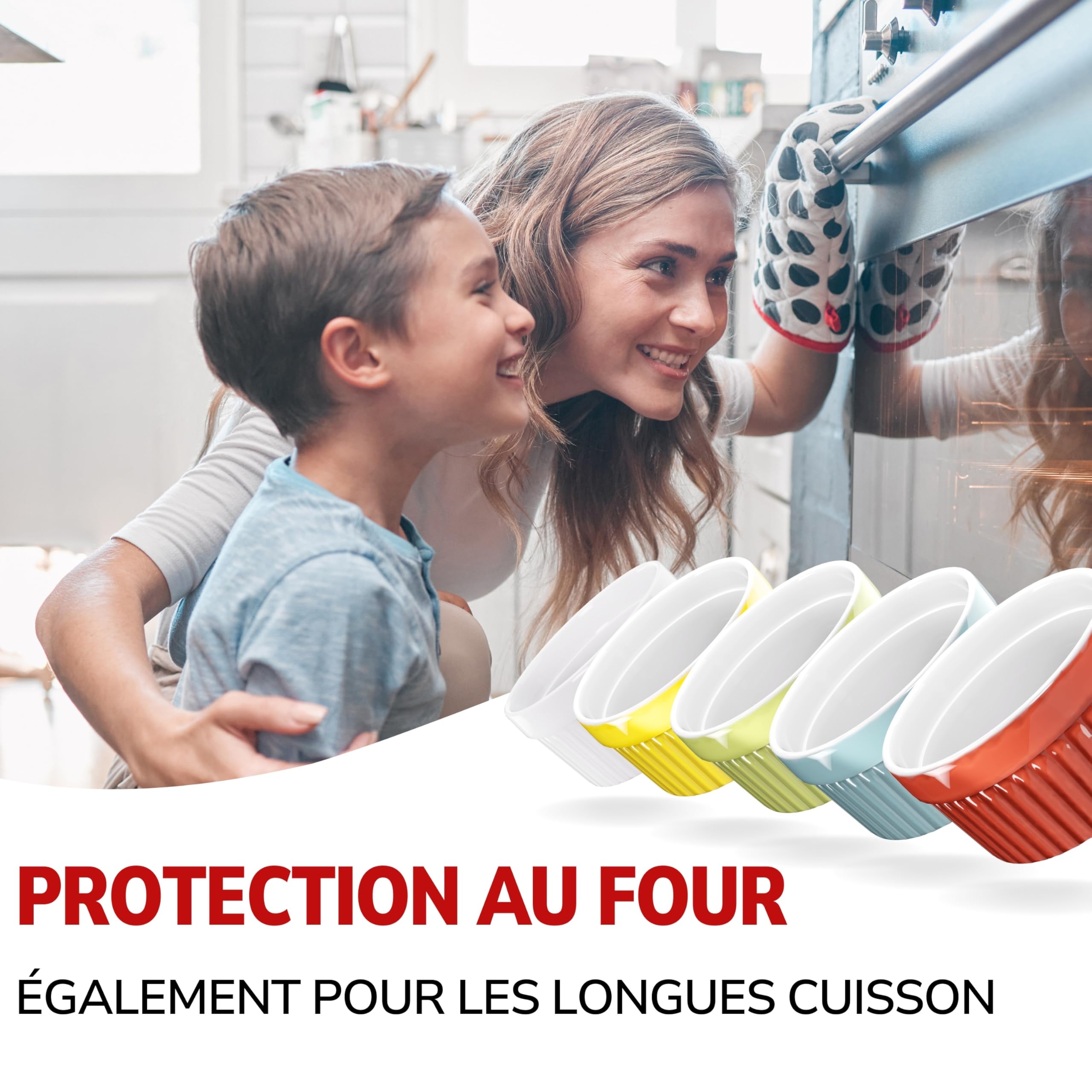ToCi Lot de 10 moules à soufflé en céramique multicolores résistants au four, 9 cm de diamètre, capacité de 185 ml chacun, bols à crème brûlée, passe au lave-vaisselle et au micro-ondes