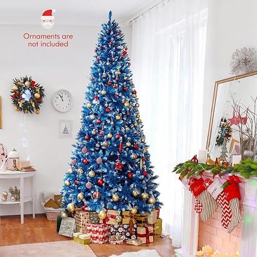 Miniatura 27 de GOFLAME Árbol de Navidad artificial preiluminado de 8 pies con luces LED blancas cálidas y conos de pino, decoración navideña para el hogar
