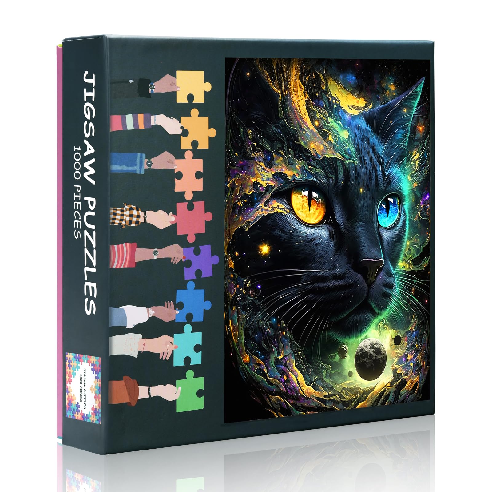 Cosmic Cat Image 1000 Pieces Jigsaw Puzzle,Black Cat with Different Pupils Impossible Hard Difficult Challenging Puzzle for Pet Lovers and Sci-fi Enthusiasts 50x70 cm