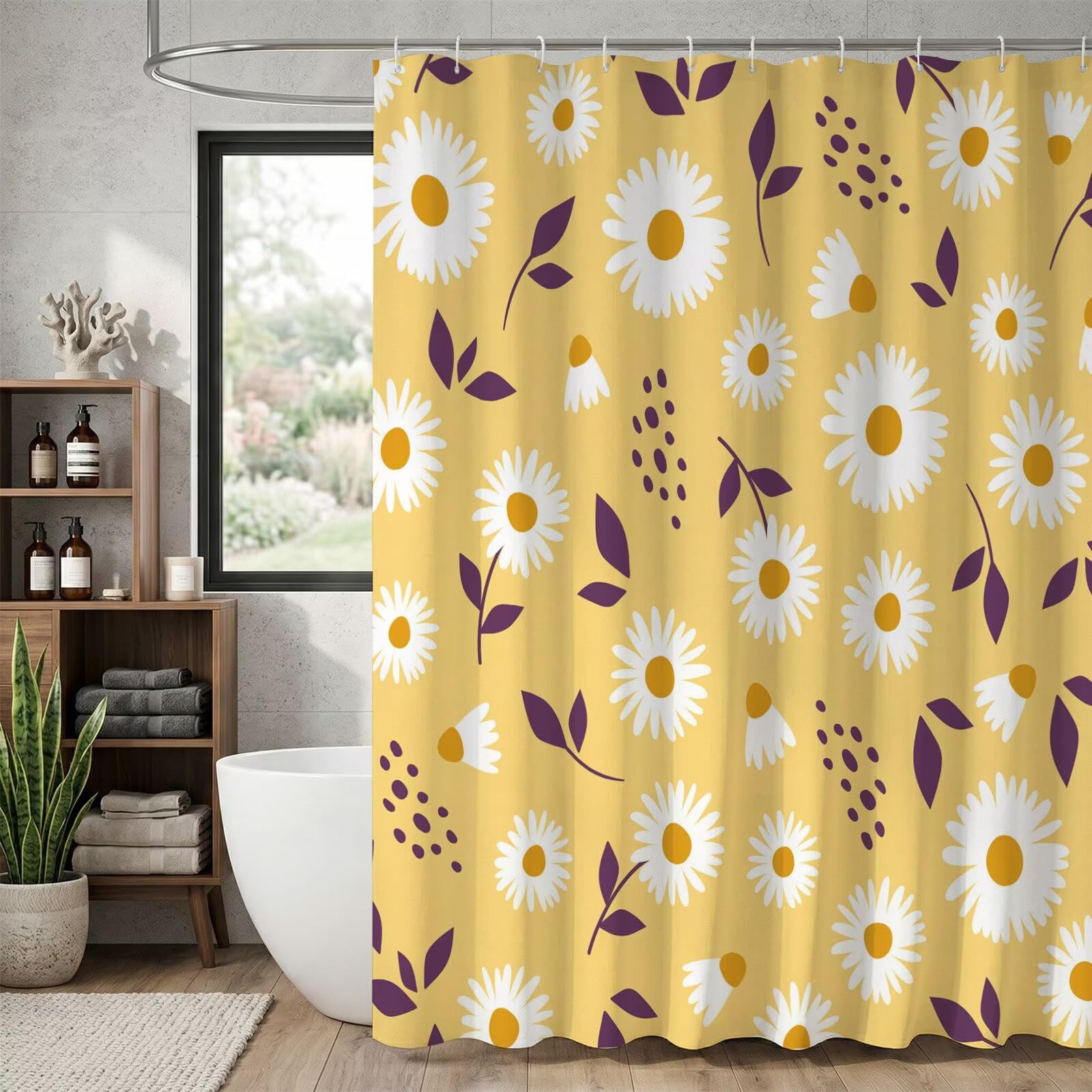 Duschvorhang 300x200 cm, Orange Farbe Gänseblümchen, wasserdichte Badezimmer Duschvorhänge, Polyester Stoff Badevorhang mit Beschwertem Saum, Maschinenwaschbar Schnelltrocknend mit 12 Haken, K-O1356