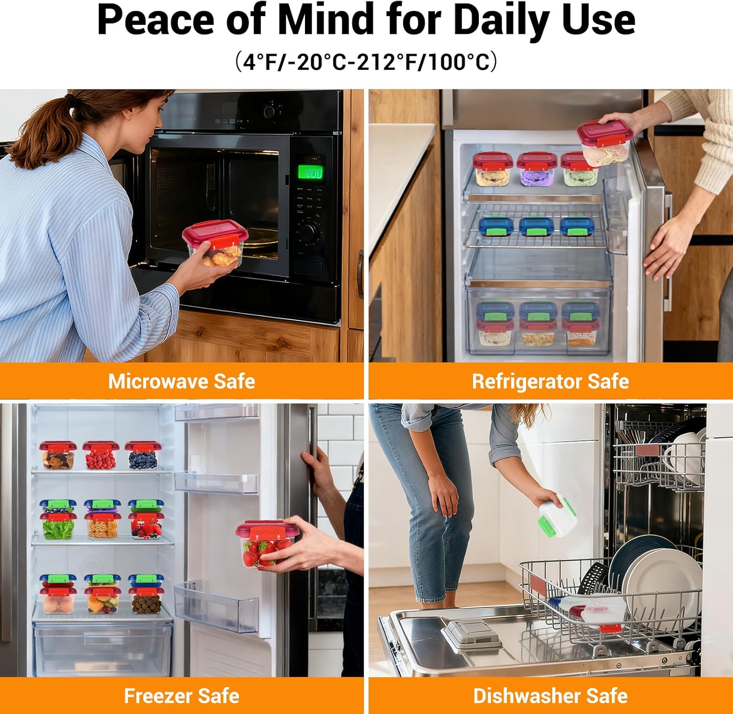 12oz 5oz Small Plastic Food Storage Containers with Lids Snap Lock Lunch Box Square Leakproof Snack Container Salad Fruit Jam Yogurt BPA Free Stackable Microwave Dishwasher Safe Sets 4 Pack - Image 4