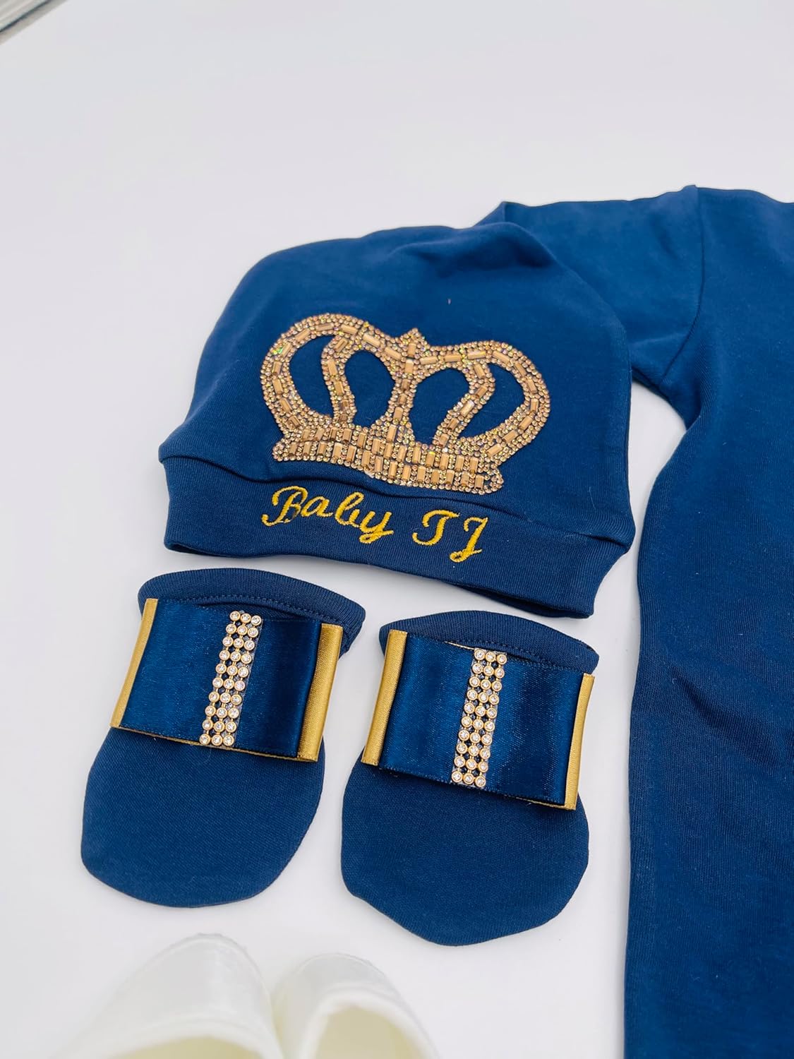MELEK & MOON Personalized Luxury Infant Newborn Baby Boy Outfit – 4-Piece Cotton Set – Pure Love Prince Majestic Set