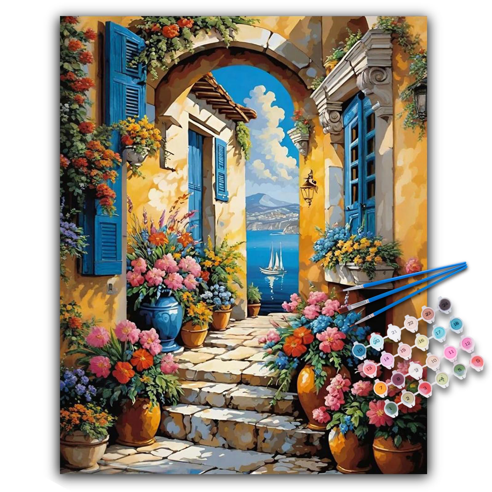 Malen nach Zahlen Erwachsene - Küstenlandschaft Acryl Paint by Numbers Adult, Landschaft DIY Malen nach Zahlen Erwachsene Leinwand Anfänger, als Geschenk für die Wohnraumdekoration 40x50 cm