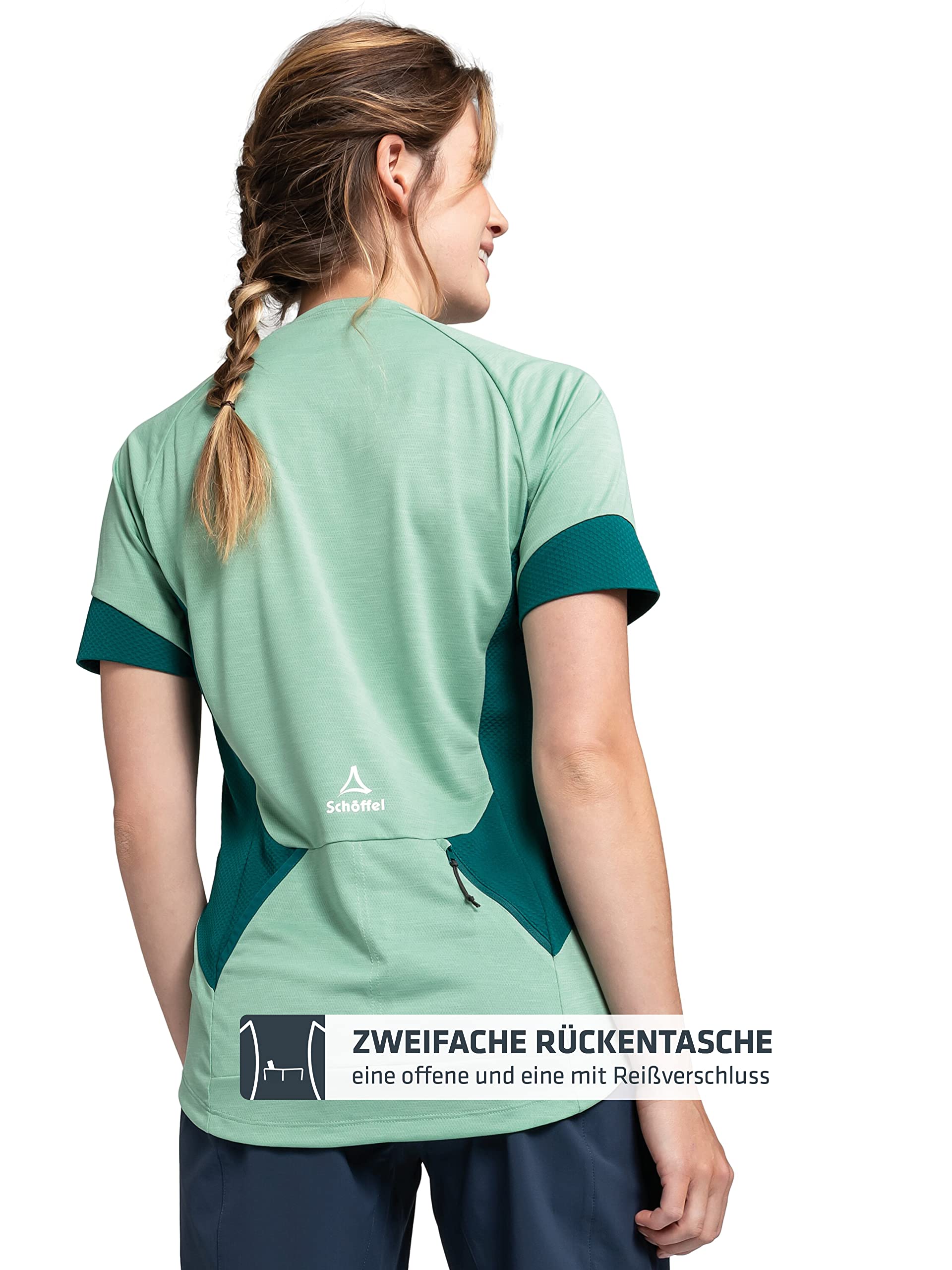 Schöffel Damen Shirt Auvergne L, geruchshemmendes Radtrikot, schnell trocknendes Funktionsshirt mit Taschen