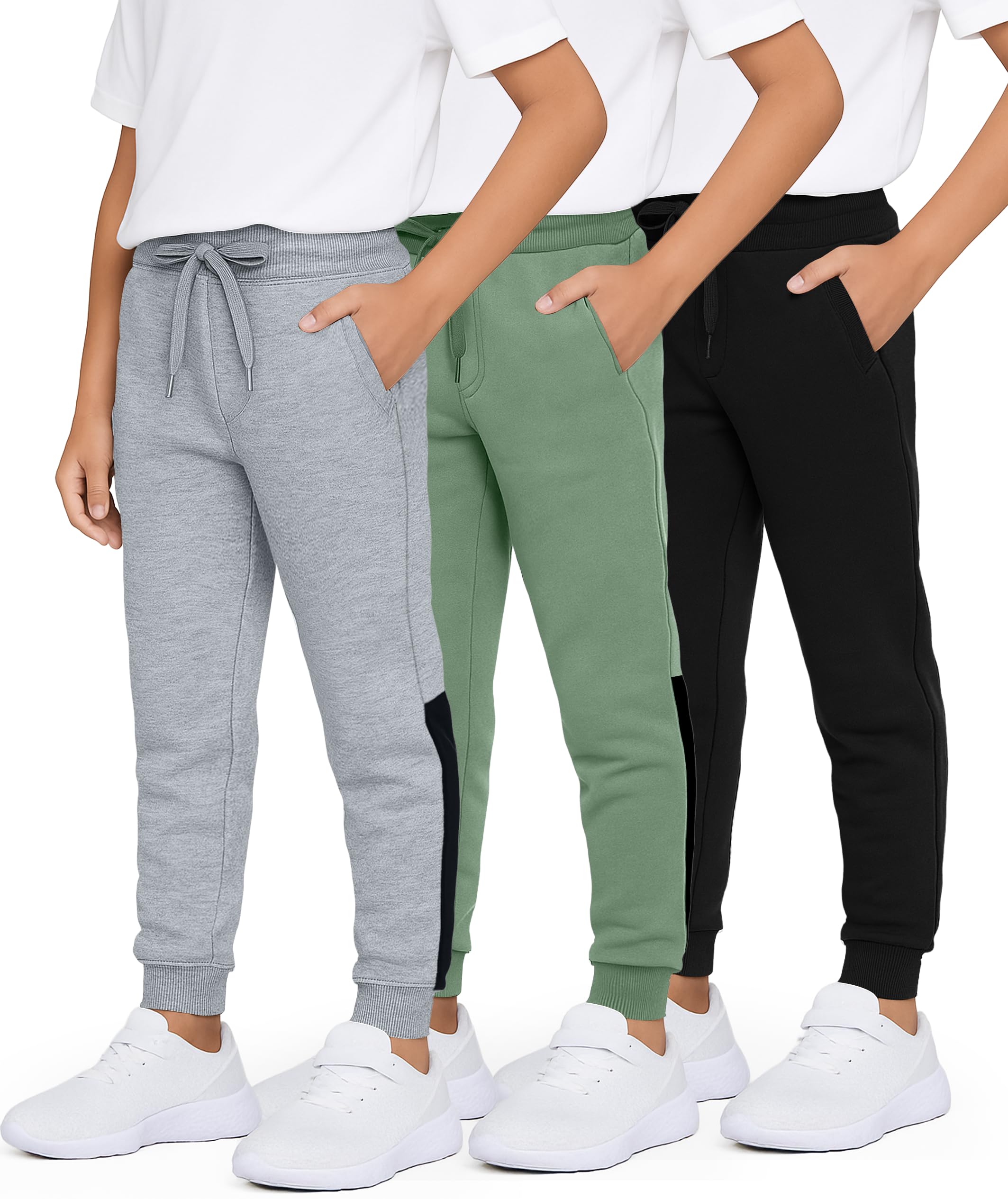Real Essentials 3 Pack: Boys Youth Active Athletic Soft Fleece Jogger Sweatpants