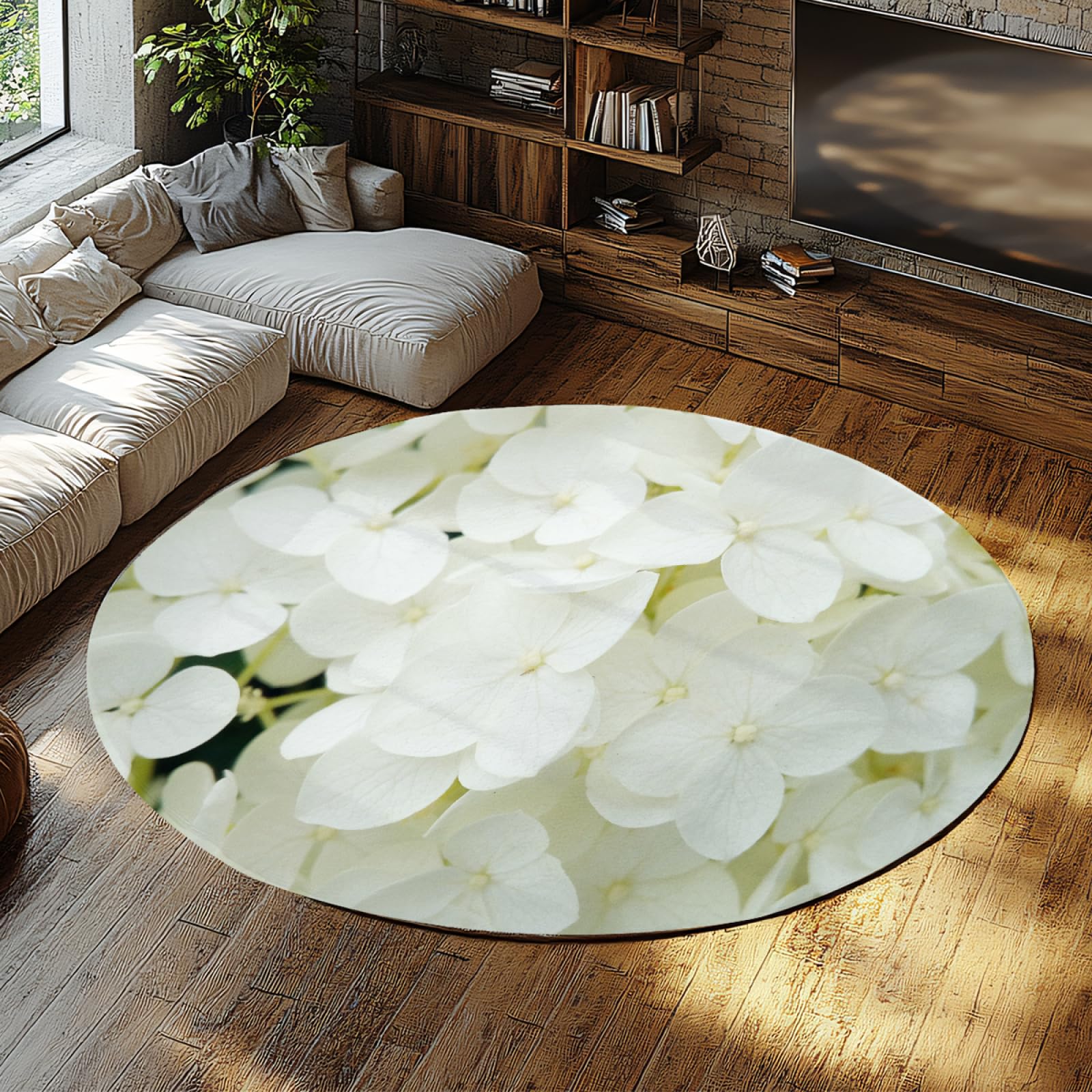 Tapis élégant hortensia blanc de haute qualité cercle 200cm