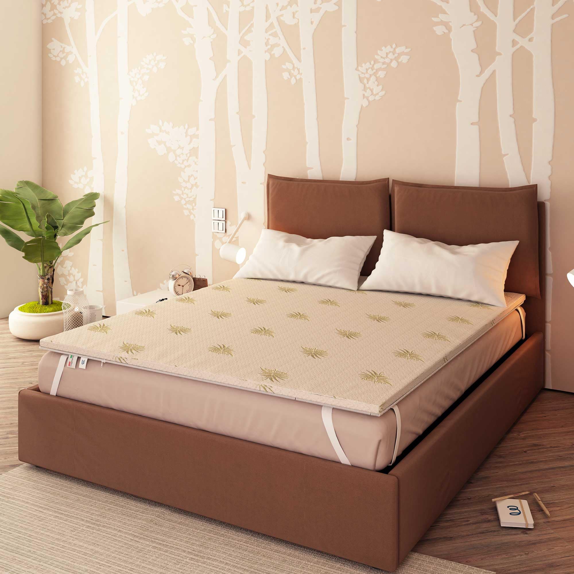 Baldiflex Topper per materasso Matrimoniale 160x190 cm in Poliuretano Altezza 10 cm, Coprimaterasso, Rivestimento Aloe Vera